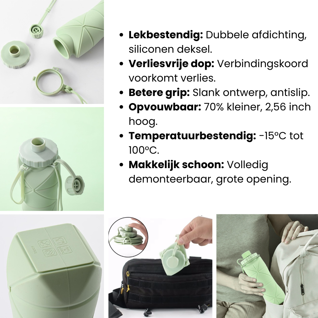 Opvouwbare drinkfles die geen ruimte inneemt